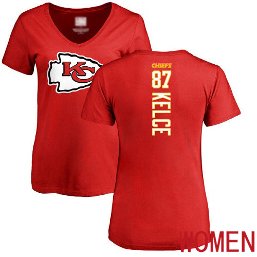 Women Football Kansas City Chiefs #87 Kelce Travis Red Backer T-Shirt->nfl t-shirts->Sports Accessory